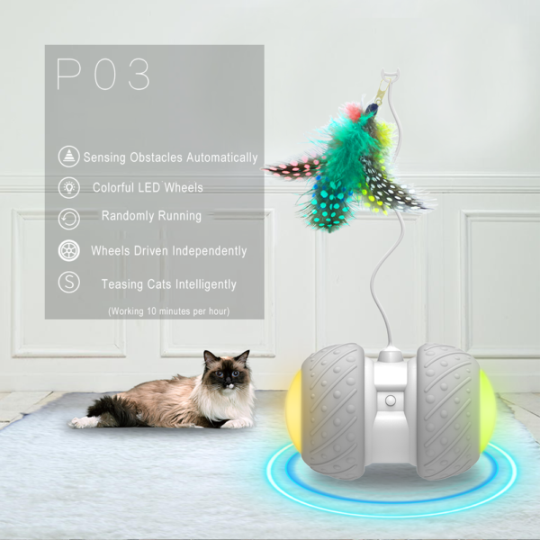 Electronic Pet Cat Toy Smart Automatic Cat Teaser with LED Wheels Rechargeable Flash Rolling Colorful Light