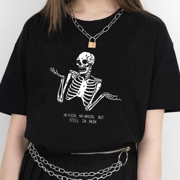 HAHAYULE JBH ქალთა მაისური The Skeleton Leaves in Surprise Funny Graphic Tee Punk Dark