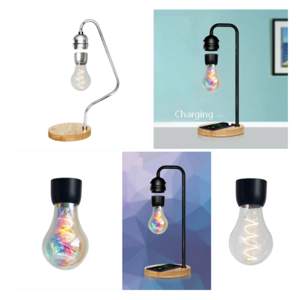 Novelty LED Magnetic Levitation Bulb Hover Floating Desk Lamp Magic Black Tech Wireless Charger for Phone