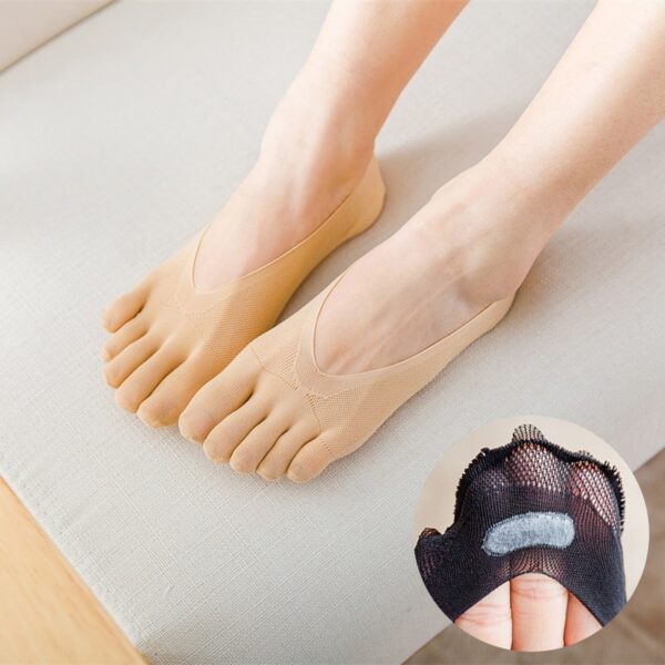 Women Summer Five finger Socks Female ultrathin sock Funny Toe invisible sokken with silicone anti skid 2