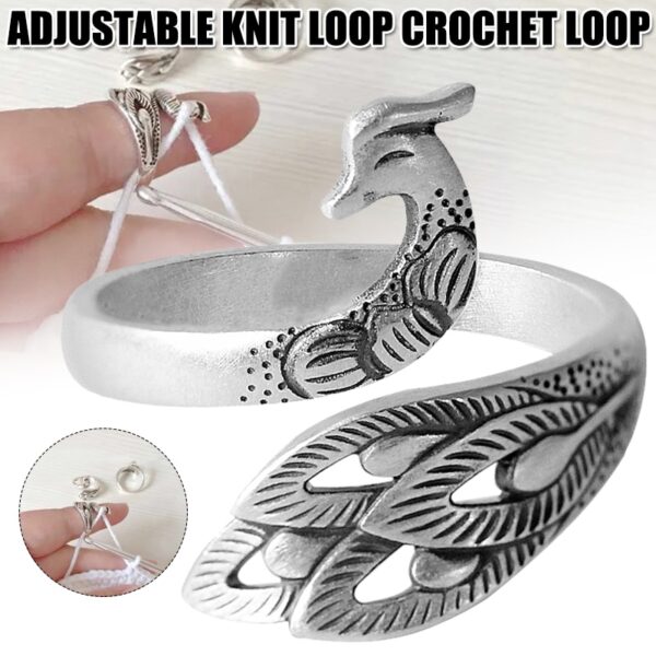 Adjustable Knitting Loop Crochet Loop Knitting Accessories Peacock Shape Ring Finger Decoration KSI999