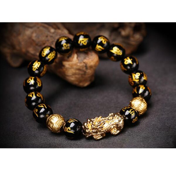 Black Obsidian Wealth Bracelet Adjustable Releases Negative Energies Bracelet with Golden Pi Xiu Lucky Wealthy Amulet 3