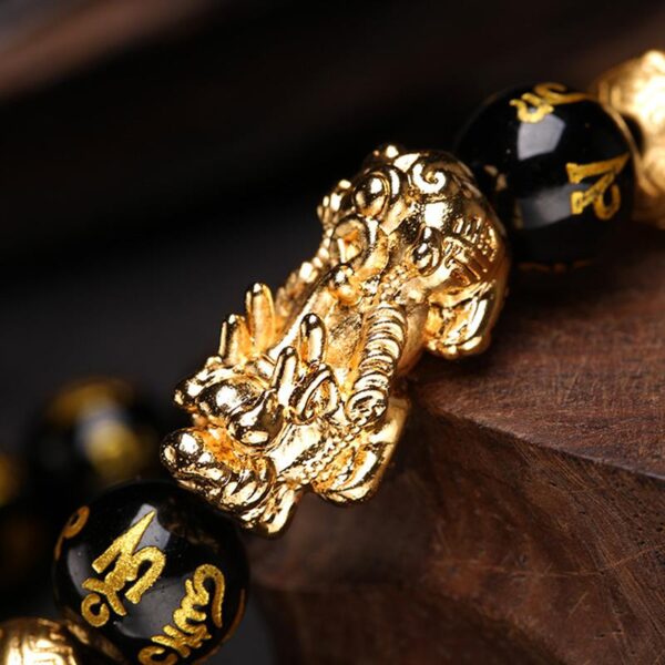 Black Obsidian Wealth Bracelet Adjustable Releases Negative Energies Bracelet with Golden Pi Xiu Lucky Wealthy Amulet 4