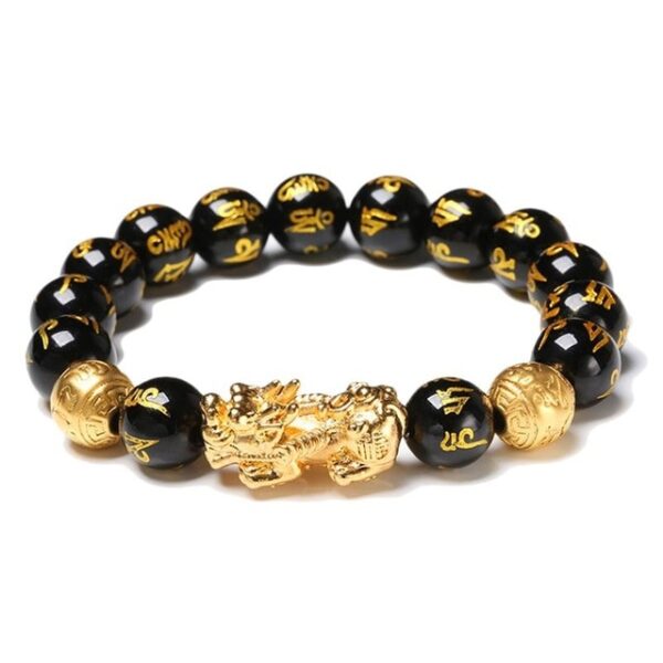 Black Obsidian Wealth Bracelet Adjustable Releases Negative Energies Bracelet with Golden Pi Xiu Lucky Wealthy