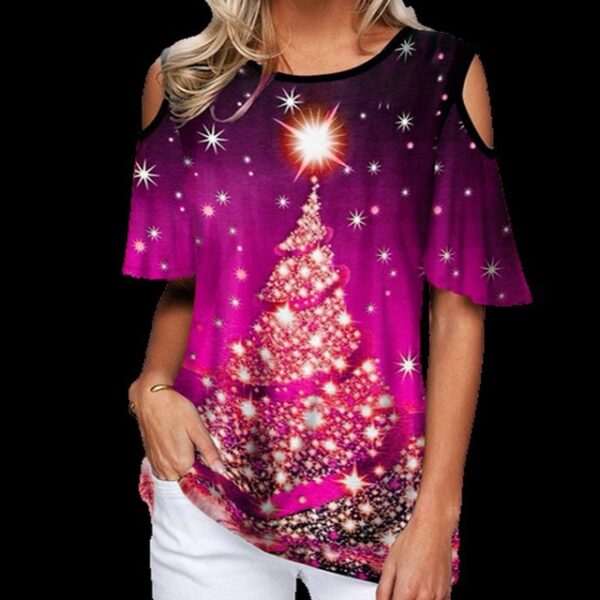 Elegant Christmas Blouse Shirt Women 2020 Autumn Christmas Tree Print Sexy Tops Summer O Neck Short 1.jpg 640x640 1