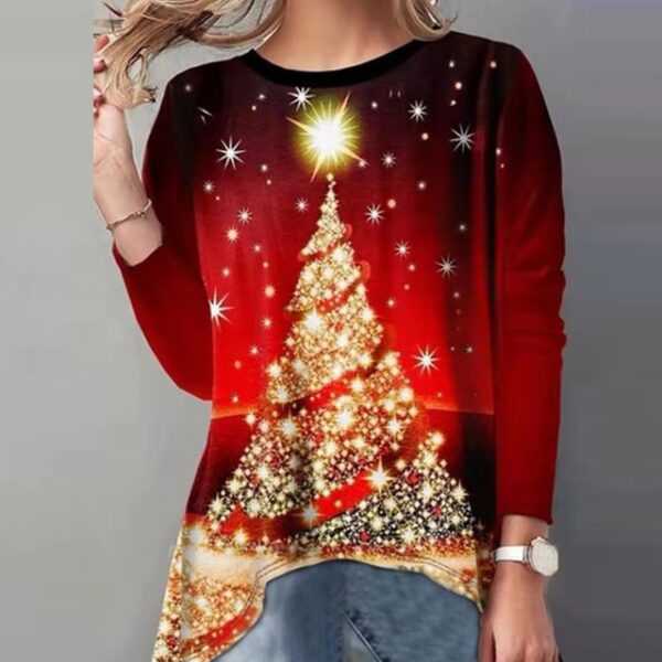 Elegant Christmas Blouse Shirt Women 2020 Autumn Christmas Tree Print Sexy Tops Summer O Neck Short 2.jpg 640x640 2