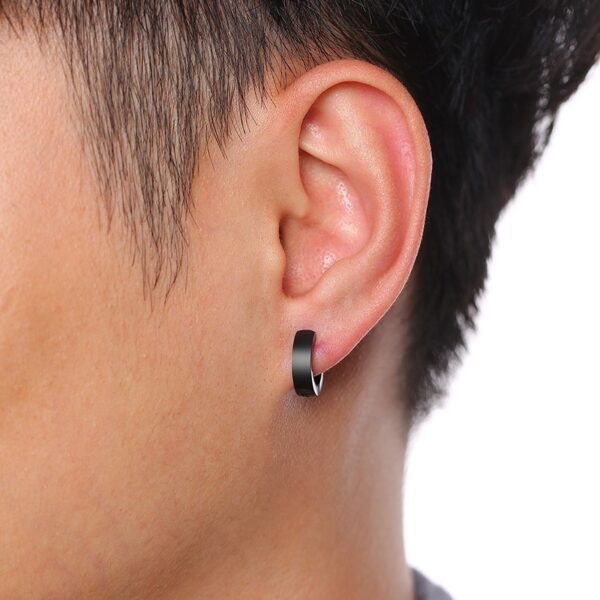 Men s Clip Earrings Black Tone Stainless Steel Circle Geometric Earclip Punk Boy Ear Accessories 11