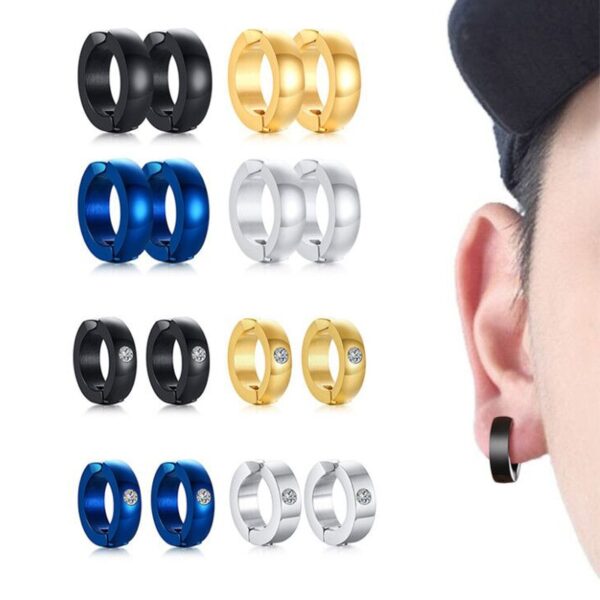 Men s Clip Earrings Black Tone Stainless Steel Circle Geometric Earclip Punk Boy Ear Accessories 6