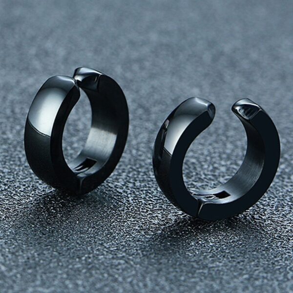 Men s Clip Earrings Black Tone Stainless Steel Circle Geometric Earclip Punk Boy Ear Accessories 7