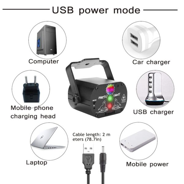 미니 RGB 디스코 조명 DJ LED 레이저 무대 프로젝터 레드 블루 그린 램프 USB 충전식 웨딩 5