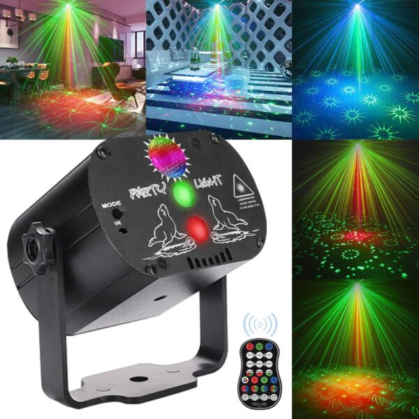 Mini RGB Disco Light DJ LED lazerinis projektorius Raudona Mėlyna Žalia Lempa USB Įkraunama Vestuvės