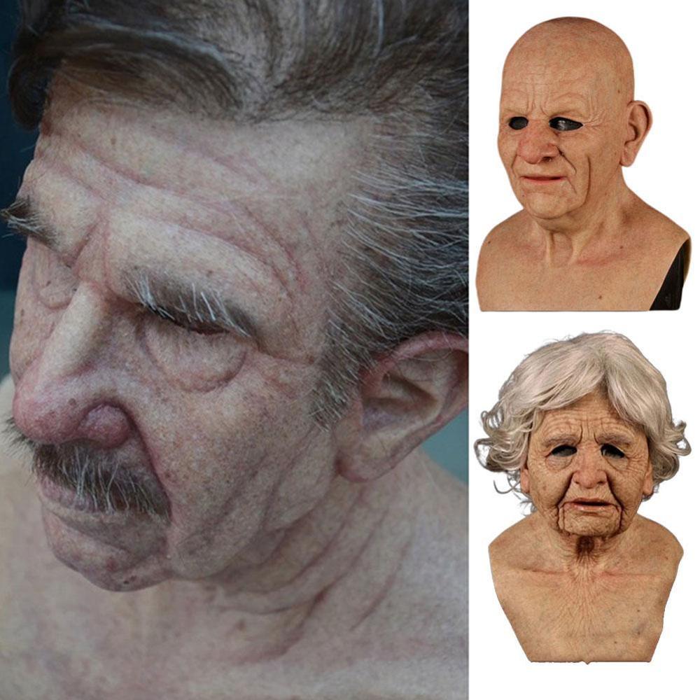 US Cosplay Bald Old Man Creepy Wrinkle Face Mask Halloween Party