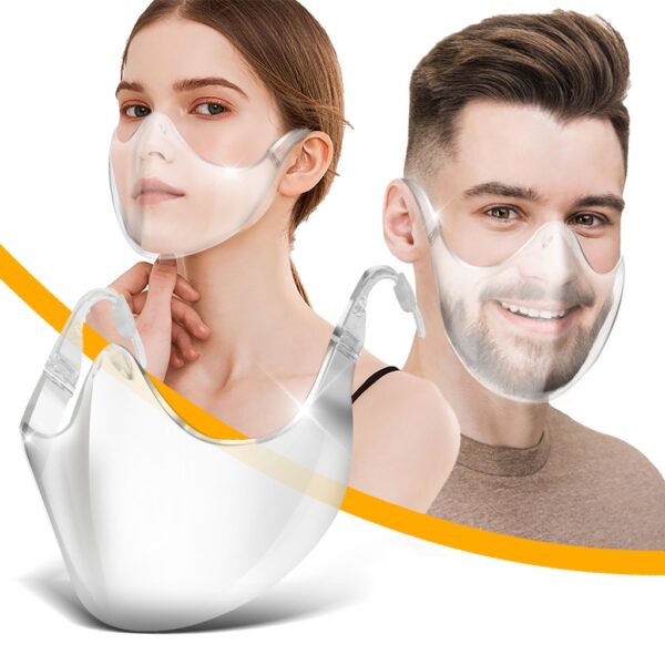Транспарентна маска маска за жени за мажи Трајна маска заштитник за лице Комбинирајте пластично лице за уста од проѕирно стакло за повеќекратна употреба