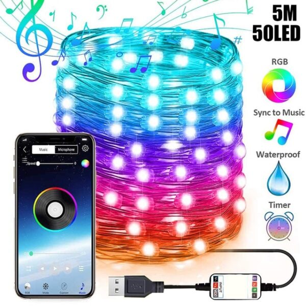 USB LED String Light Bluetooth App Control Copper Wire String Lamp Waterproof Outdoor Fairy Lights for 1.jpg 640x640 1