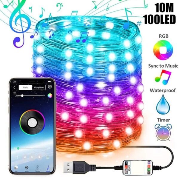 USB LED String Light Bluetooth App Control โคมไฟสายไฟทองแดงกันน้ำกลางแจ้ง Fairy Lights สำหรับ 2.jpg 640x640 2