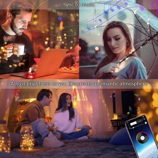 USB LED String Light Bluetooth App ควบคุมทองแดงสายไฟ String โคมไฟกันน้ำกลางแจ้ง Fairy Lights สำหรับ 3