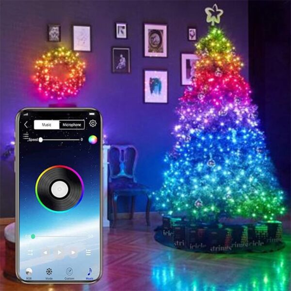 Usb led string luz bluetooth app controle fio de cobre lâmpada à prova dwaterproof água ao ar livre luzes de fadas para