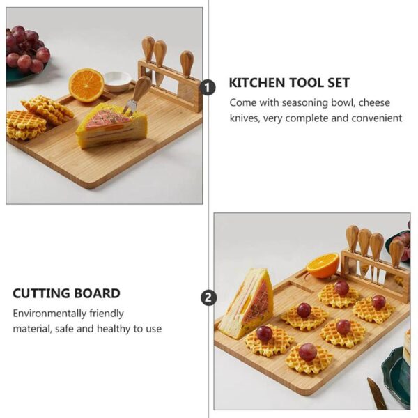 1 Set Bamboo Cheese Board Cutting Board nga adunay Stainless Steel Knives Khaki 4