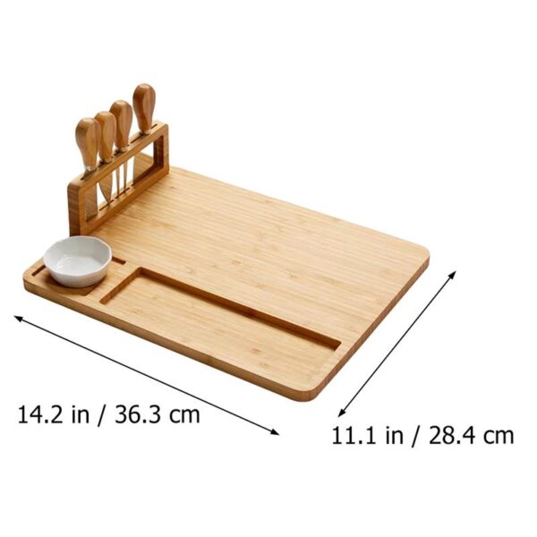 1 Set Bamboo Cheese Board Cutting Board with Stainless Steel Knives Khaki 5