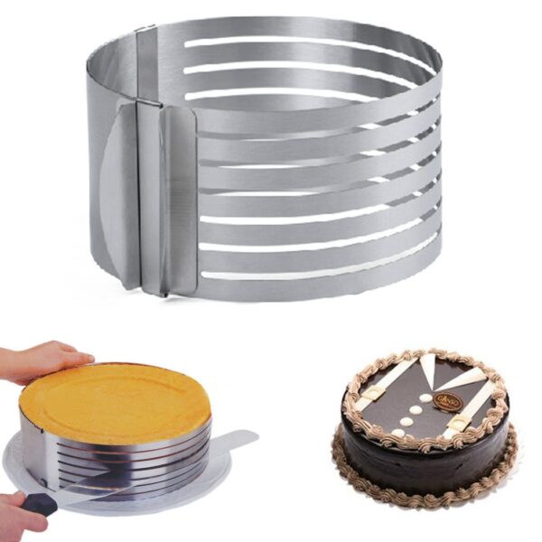 Cortador de tartas de pan redondo ajustable, cortador de tartas de acero inoxidable, cortador de 1 capas, anillo de mousse, 6 unidad