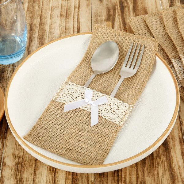 20Pcs Burlap Lace Cutlery Pouch Rustic Wedding Tableware Knife Fork Holder Bag Hessian Jute Table Decoration 1