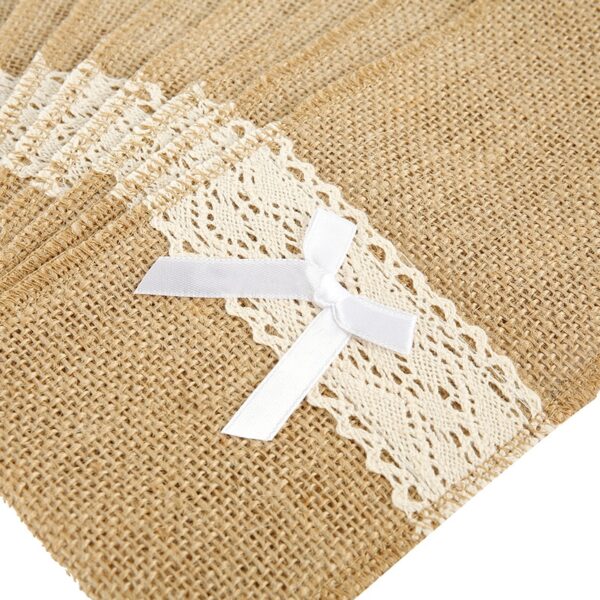 20Pcs Burlap Lace Cutlery Pouch Rustic Wedding Tableware Knife Fork Holder Bag Hessian Jute Table Decoration 3