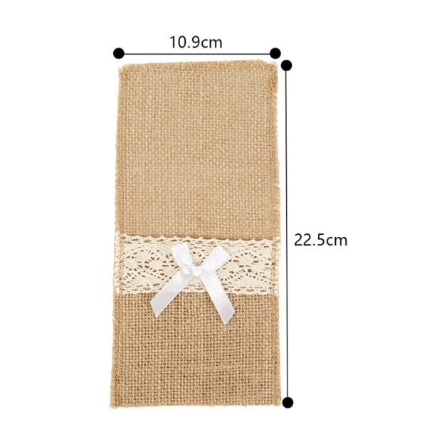 20Pcs Burlap Lace Cutlery Pouch Rustic Wedding Tableware Knife Fork Holder Bag Hessian Jute Table Decoration 5
