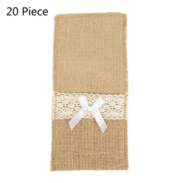 20Pcs Burlap Lace Cutlery Pouch Rustic Wedding Tableware Knife Fork Holder Bag Hessian Jute Table