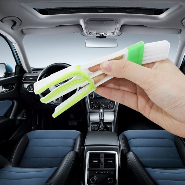 2In1 Green Car Air conditioner Outlet Dirt Duster Cleaner Brush Car Air Conditioning Vent Blinds Cleaning 5
