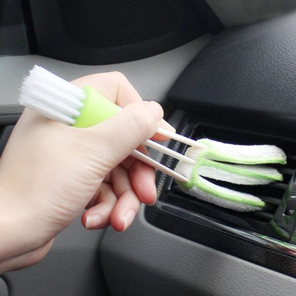 2In1 Green Car Air conditioner Outlet Dirt Duster Cleaner Brush Car Air Conditioning Vent Blinds Cleaning