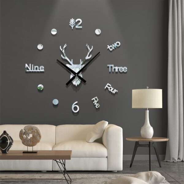 3D Wall Clock Mirror Wall Stickers Deer Head Creative DIY Large Wall Clock Quartz Watch Art 1