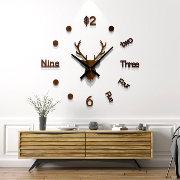 3D Wall Clock Mirror Wall Stickers Deer Head Creative DIY Large Wall Clock Quartz Watch Art 2