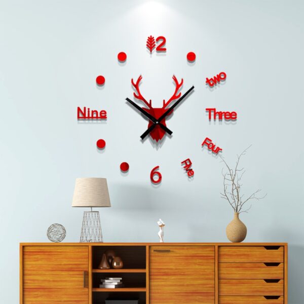 3D Wall Clock Mirror Wall Stickers Deer Head Creative DIY Large Wall Clock Quartz Watch Art 3