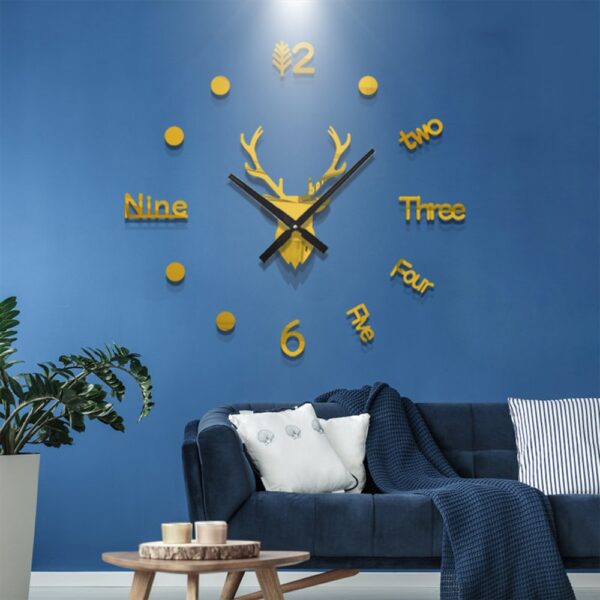 3D Wall Clock Mirror Wall Stickers Deer Head Creative DIY Large Wall Clock Quartz Watch Art 4