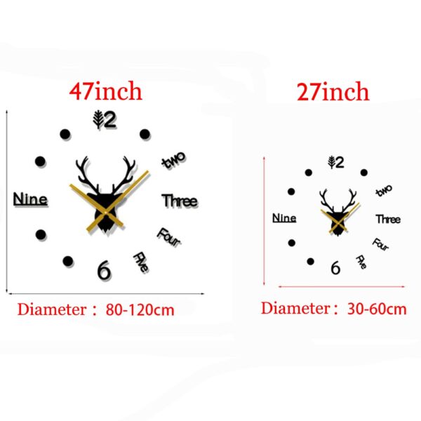 3D Wall Clock Mirror Wall Stickers Deer Head Creative DIY Large Wall Clock Quartz Watch Art 5