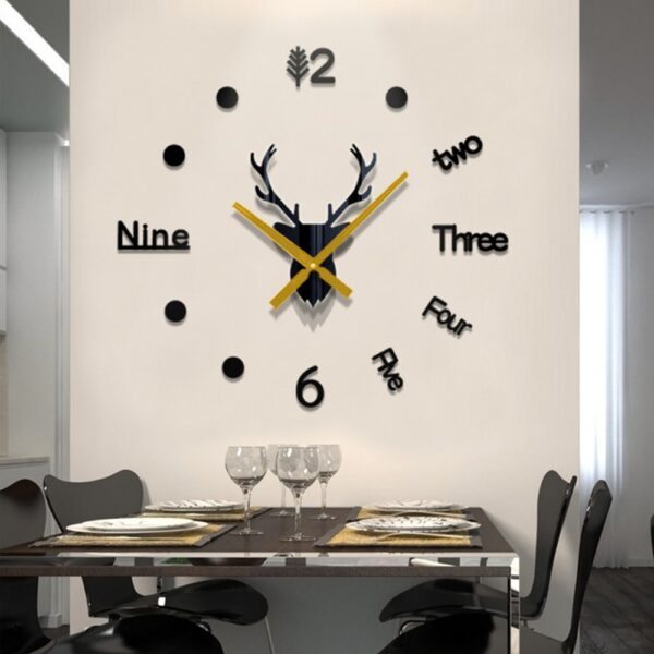 3D Wall Clock Mirror Wall Stickers Deer Head Creative DIY Large Wall Clock Quartz Watch Art