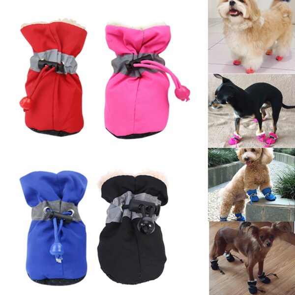 4 pieces set of new winter reflective warm pet shoes dog snow boots non slip waterproof