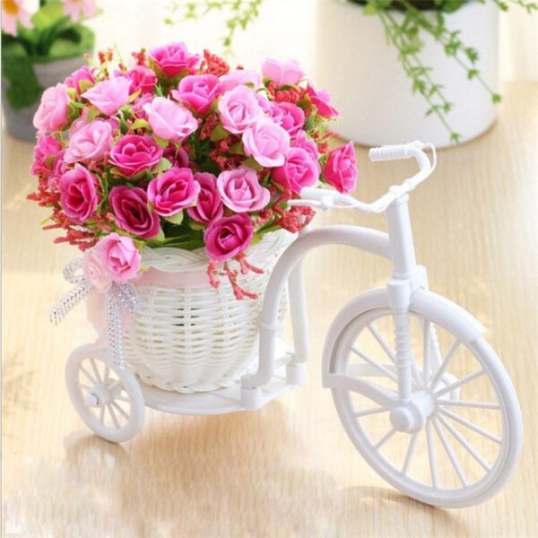 פרחים מלאכותיים משי ורדים פלסטיק אופניים שולחניים דקורטיביים צמח בונסאי ורד פרחים מזויפים לחתונה