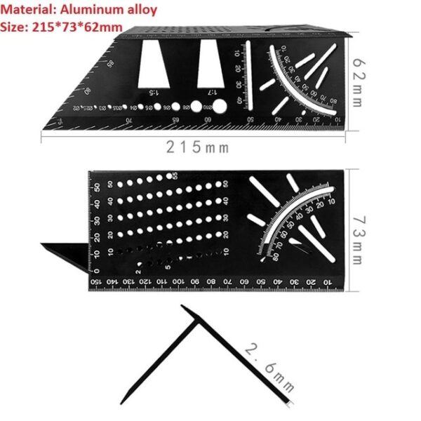 Scriber in plastica di alluminio nero Modello per marcatura a coda di rondine Calibrazione dell'angolo verticale Guida pratica Marker per la lavorazione del legno