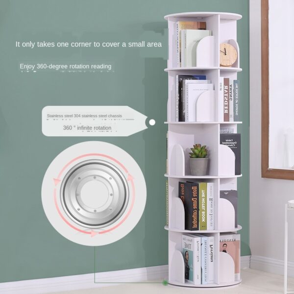 Bookshelf Landing Office Study Round 360 Degree Rotating Storage Shelf Dormitory Corner Primary School Bookcase Storage 2