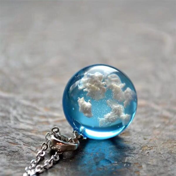 Chic Transparent Resin Rould Ball Moon Pendant Necklace Women Blue Sky White Cloud Chain Necklace Fashion 1