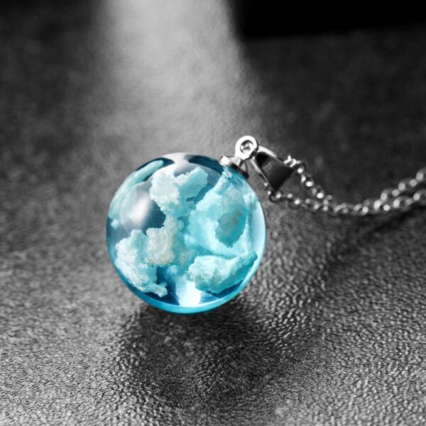 Chic Transparent Resin Rould Ball Moon Pendant Necklace Women Blue Sky White Cloud Chain Necklace Fashion 4