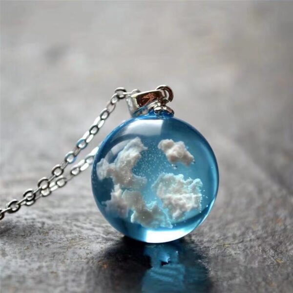 Chic Transparent Resin Rould Ball Moon Pendant Necklace Women Blue Sky White Cloud Chain Necklace Fashion