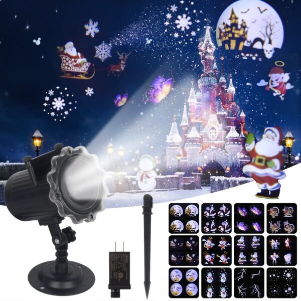 ʻO ka Mele Kalikimaka Projector Animation Effect IP65 Hale Hōʻikeʻike Halloween i loko o waho 12 Nā hiʻohiʻona Snowflake Snowman Laser Light 10