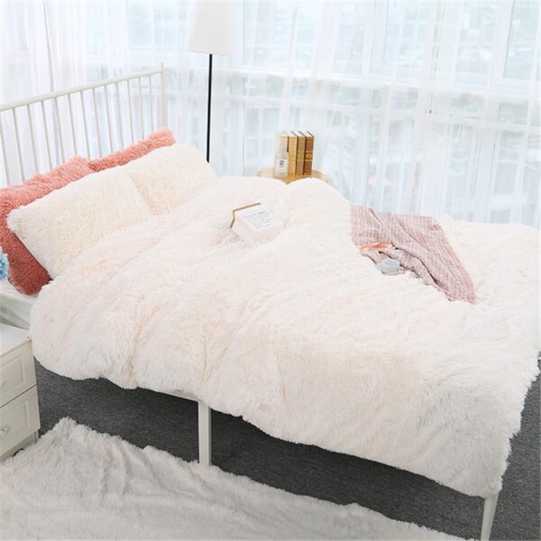 Long hair duvet cover set 150 200cm RU family bedding warm fleece grey blanket cover bedclothes 2