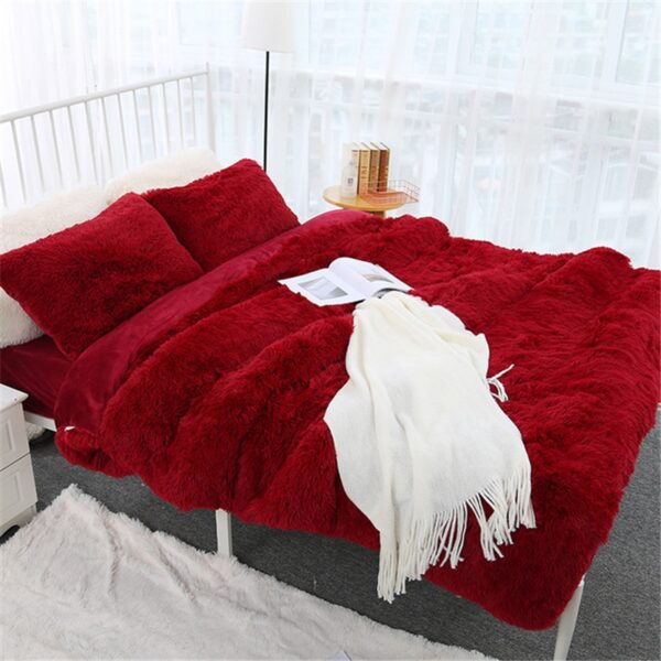 Long hair duvet cover set 150 200cm RU family bedding warm fleece grey blanket cover bedclothes 3