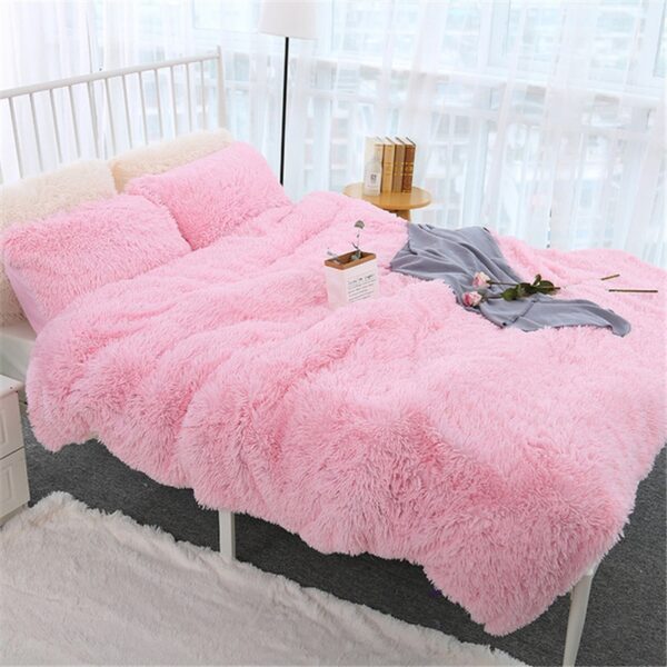 Long hair duvet cover set 150 200cm RU family bedding warm fleece grey blanket cover bedclothes 4