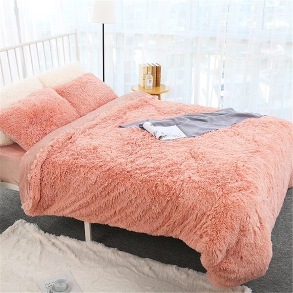 Long hair duvet cover set 150 200cm RU family bedding warm fleece grey blanket cover bedclothes 5