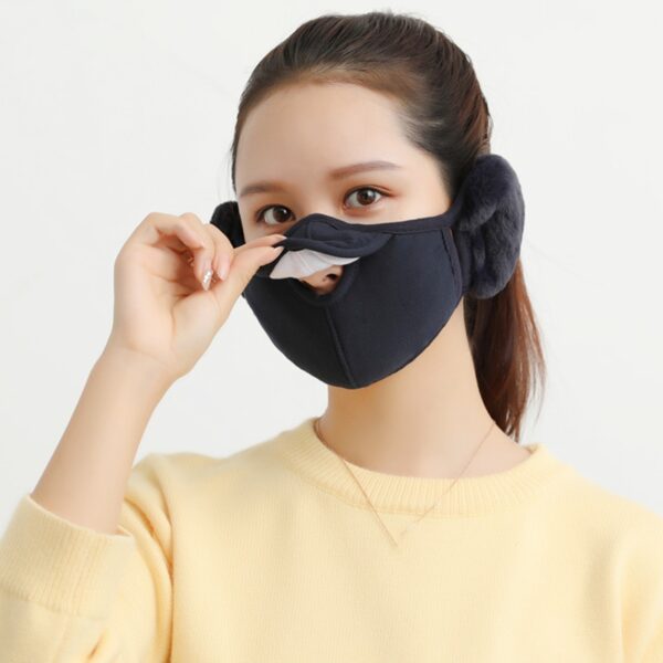 Manlju Froulju Winter twa yn ien earmhoffen Warm masker Stofbestindich Kâld bewiis Riden earmuff 1