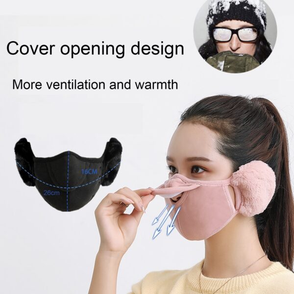 Manlju Froulju Winter twa yn ien earmhoffen Warm masker Stofbestindich Kâld bewiis Riden earmuff 4